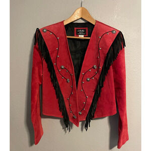 Vintage Arella Jacket Womens Medium Red Fringe Studded Festival Western 90s NWT